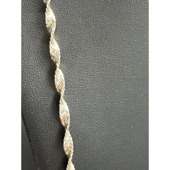 Sterling Silver 925 Flat Braided Herringbone Twisted Rope Chain Necklace 24" - Picture 2 of 10